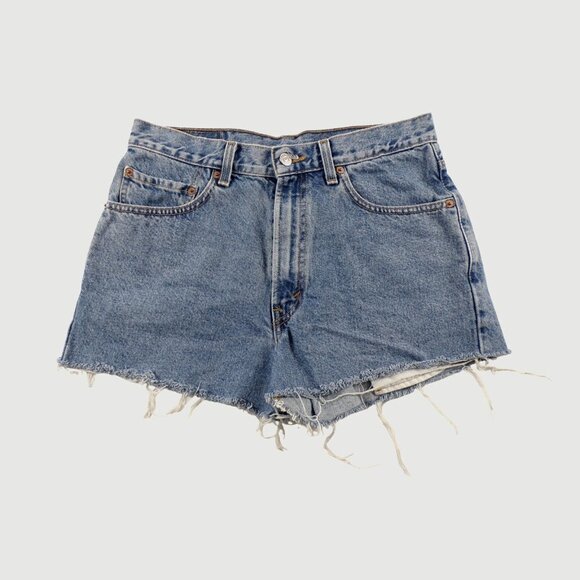 Levi's 550 Shorts Blue Relaxed Fit Distressed Cut-Off Denim size 14/32w #214 - Picture 1 of 6